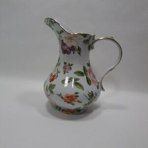 Royal Danube Flower Floral Pitcher Cabbage Roses Gold Trim Porcelain Vintage